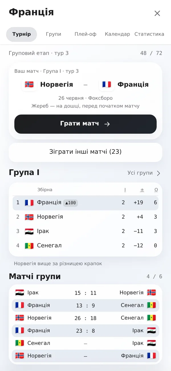 Чемпіонат: ваш матч і ваша група